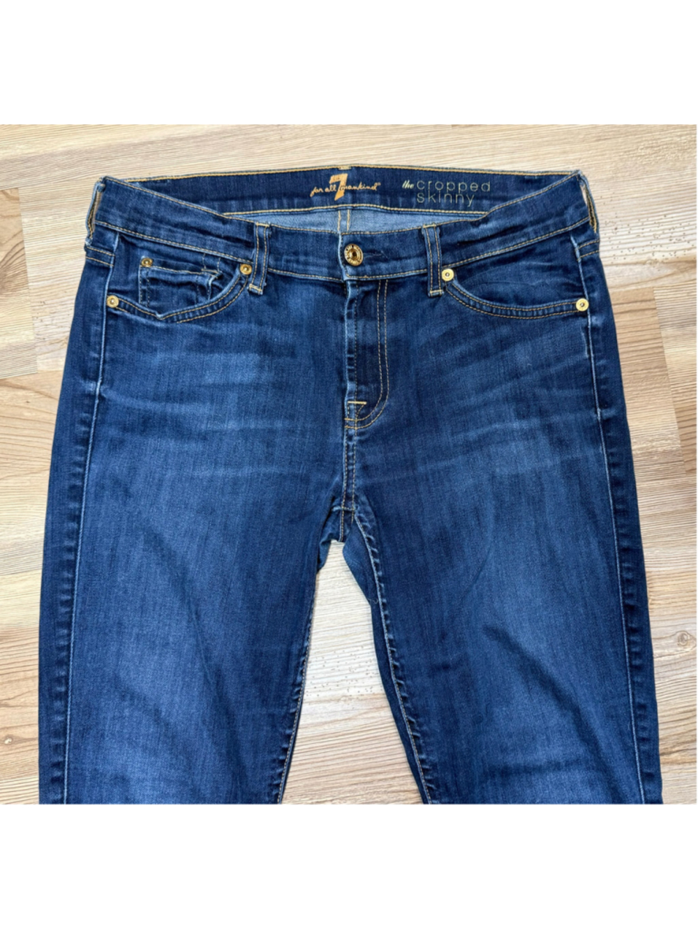 Women's 7 For All Mankind Cropped Skinny Jeans Blue Size 29 - Picture 2 of 10